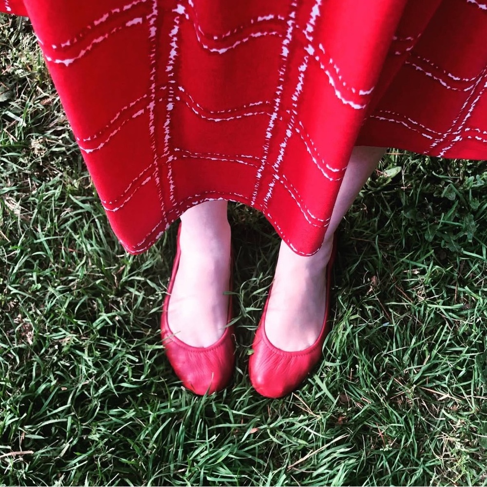 LuLaRoe Red and Black Red Checker Midi A-Line Madeline Skirt S